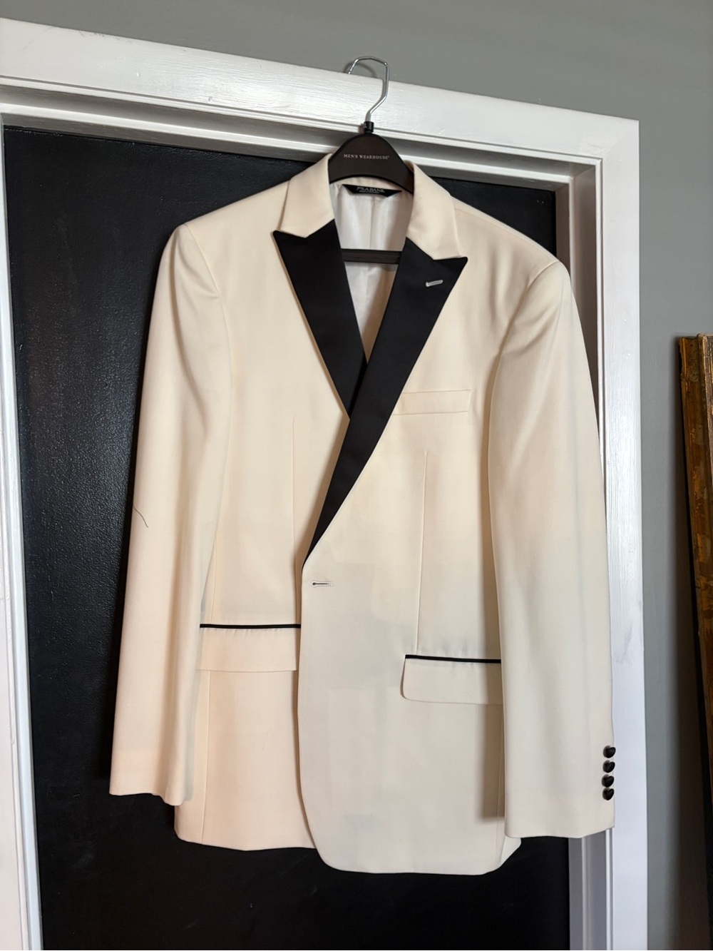 Cream Tuxedo Blazer with Black Satin Lapel